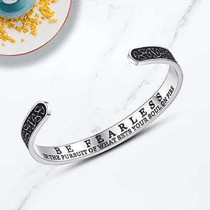 TONY & SANDY Inspirational Bracelets for Women Teen Girls Personalized Gifts for Daughter Granddaughter Mom Sister Friends Stainless Steel Engraved Cuff Birthday Easter Christmas - style: A - Be fearless - Celtic Knot