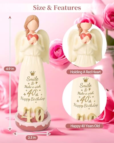 40th Birthday Gifts for Women, Happy 40th Birthday Decorations | Ideas Gifts for 40 Year Old Woman Mom Wife Friend Sister, Sculpted Hand-Painted Angel Figurine for Home Decor - style: 40th Birthday