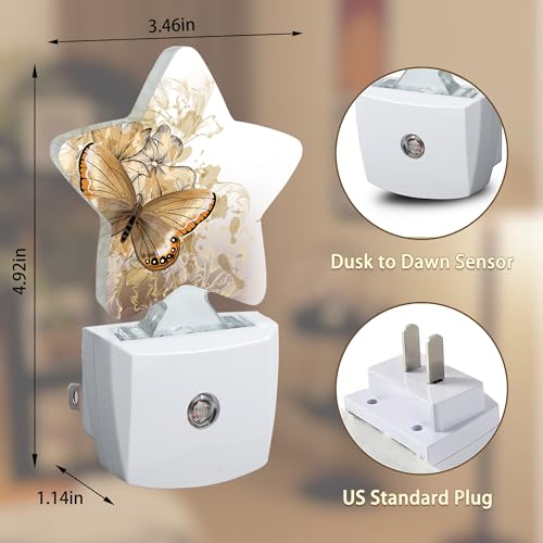 Golden Butterfly Flower Plug-in Night Light with Dusk-to-Dawn Sensor for Bedroom,Bathroom and Living Room Sleep Friendly lamp for Women/Girls/Boys Gift,0.5W - color: Golden Butterfly Flower