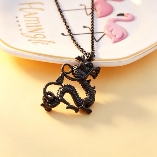 Legendary Chinese Dragon Urn Pendant Necklaces for Ashes Stainless Steel Keepsake Jewelry Cremation Ashes Holder Urn Necklace Memorial Jewelry Urn Pendant Unisex - color: Black