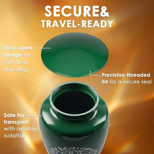 Emvency Urn for Ashes, Metal Alloy, 10" H x 6" W, Green - color: Green