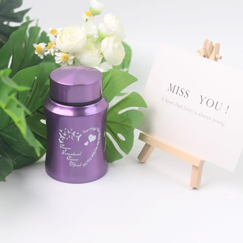 Stainless Steel Mini Heart Pattern Memorial Urn - 4.5 Inches Small Keepsake Container for Human Ashes - size: Heart-Purple