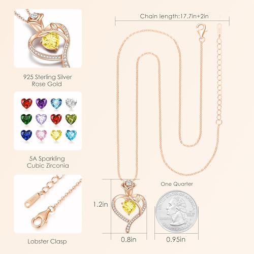 925 Sterling Silver Rose Love Heart Birthstone Necklaces for Women Jewelry | Hypoallergenic Nickel-Free & Lead-Free Pendant,Birthday Anniversary Christmas Gift for Women Wife Mom Girlfriend - color: Rose Gold-11-Nov
