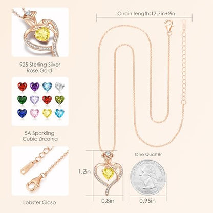 925 Sterling Silver Rose Love Heart Birthstone Necklaces for Women Jewelry | Hypoallergenic Nickel-Free & Lead-Free Pendant,Birthday Anniversary Christmas Gift for Women Wife Mom Girlfriend - color: Rose Gold-11-Nov