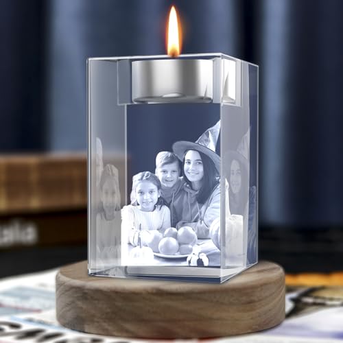 3D Crystal Photo, Personalized Memorial Customized Gift with Your Own Photo, Custom Anniversary, Birthday Gifts for Women, Wife, Men, Dad,Mom, Husband - color: Candleholder, size: Large