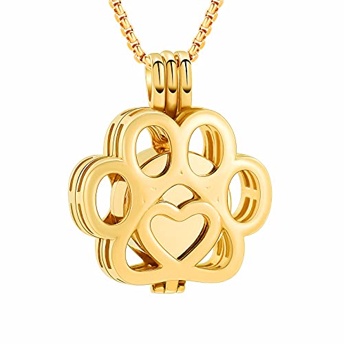 Oinsi Pet Cremation Jewelry For Ashes For Dog/Cat Paw Stainless Steel Memorial Locket Urn Necklace Inside Mini Case Keepsake Cremation Jewelry Women Men - color: All Gold