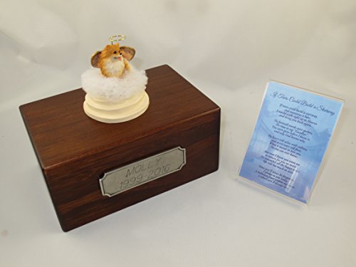 Beautiful Paulownia Small Wooden Urn with Red Pomeranian Stairway to Heaven Figurine with Poem & Personalized Pewter Engraving - color: Red Pomeranian Angel "If Tears Could Build a Stairway"