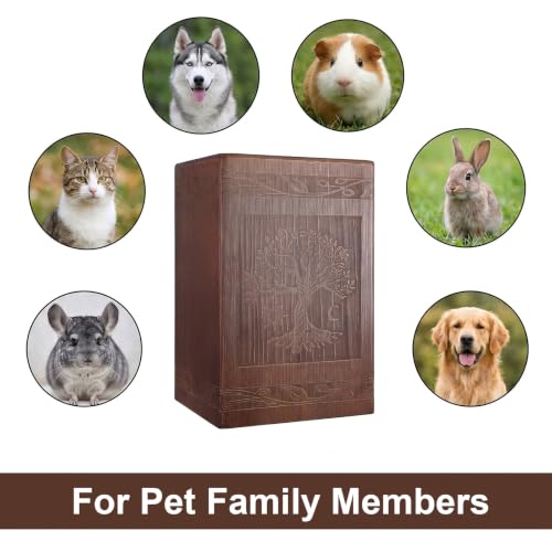 Wooden Cremation Urn with Satin Bag for Burial | Tree of Life Decorative Funeral Memorial Urns Box for Human Ashes Men Women Child or Pet Cat Dog, (222 Cubic Inch)