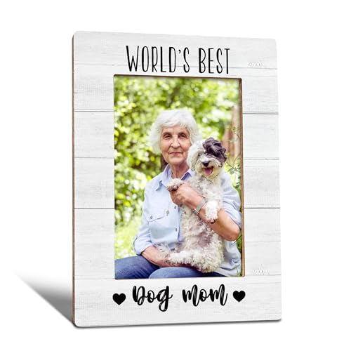 World's Best Dog Mom Picture Frame, Mother's Day Birthday Gifts for Dog Mom Grandma, Best Grandma Photo Frame 4X6, Grandmother Gifts Wooden Photo Picture Frames for Desk Tabletop Decor - color: dog mom