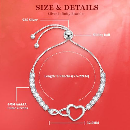J.Fée Infinity Heart Bracelets for Women with 5A Cubic Zirconia, 925 Silver Bracelets for Women Adjustable Womens Bracelet Jewelry for Wife Girlfriend Her - color: Infinite Love#5