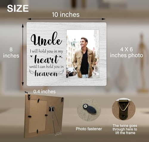 Uncle Memorial Picture Frame, I Will Hold You in My Heart Remembrance Wooden Photo Frame Gifts for Loss of Uncle, 4x6 inch Photo - style: Uncle Memorial Remembrance