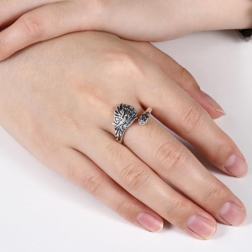Rising Phoenix Spoon Ring Adjustable 925 Sterling Silver Rise from the Ashes Lotus Jewelry Gifts for Women