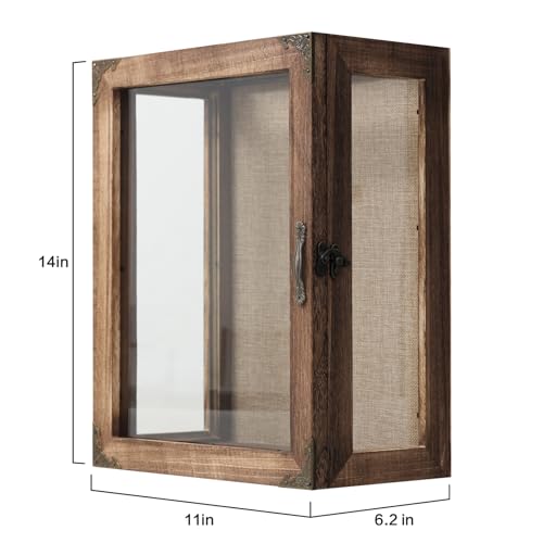 Shadow Box Display Case 11x14 Deep with Glass on 4 Sides, 6.2in Depth Wall Mounted Memory Box for Keepsakes, Wooden Display Case for Graduation Cap, Jersey, Wedding, Medals – Rustic Shadowbox Frame - color: 03