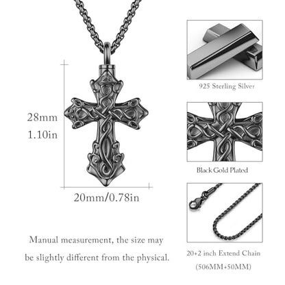 925 Sterling Silver Celtic Cross Urn Necklace for Ashes | Memorial Keepsake Cremation Catholic Jewelry for Men Women - color: Black Gold-D