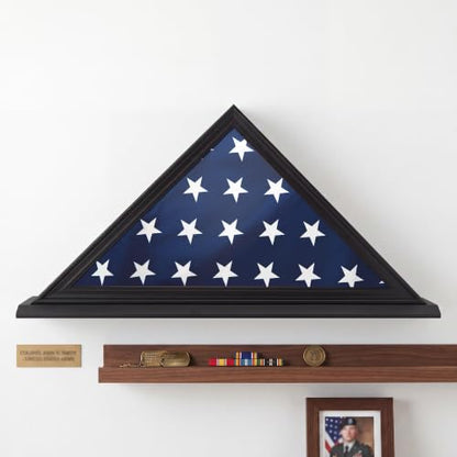 Folded Flag Display Case for 5'x9' Military Burial Flag, Black Solid Wood - color: Black