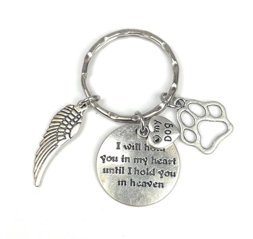 I Will Hold You in My Heart Until I Hold You in Heaven Angel Wing Pet Memorial Gift Sympathy Canine Pooch Pup Beloved Companion Four-legged Friend Fur Baby Puppy Paw I Love My Dog Keychain 114P