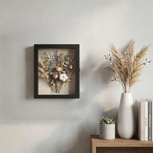 8×10 Shadow Box Frame, Linen Back, Glass Door, Hinge Display Case - color: Rustic Black, size: 8×10