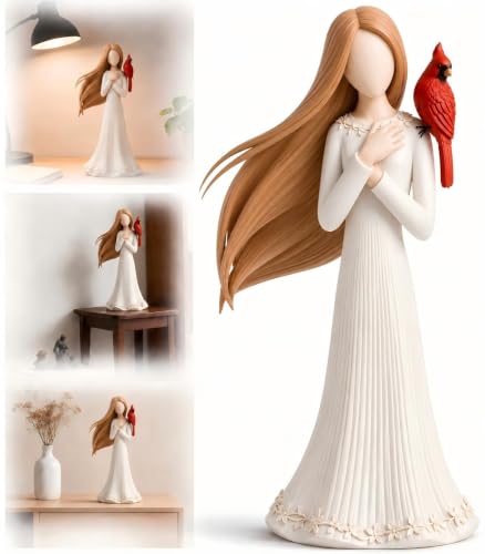 Cardinal Remembrance Figurine, Girl with Cardinal Statue, Sympathy Gift | High-precision sculpted memorial decor symbolizing love and hope; sympathy gift for remembrance, bereavement and loss - color: A
