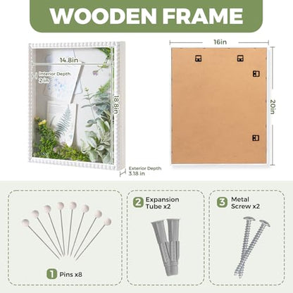 Muzilife 16x20 Shadow Box Pine Wood with Unique Bead Door, 3.18 Deep, White - color: White-bead Shape, size: 16"x20"