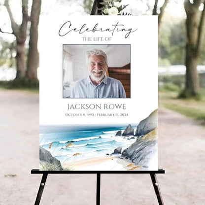 Beach Outdoors Ocean Funeral Welcome Sign, Celebration of Life Welcome Sign, in Loving Memory Sign, Celebration of Life Funeral Sign, Celebration of Life Sign, Memorial Sign with Photo #Yu12 - color: Version #15
