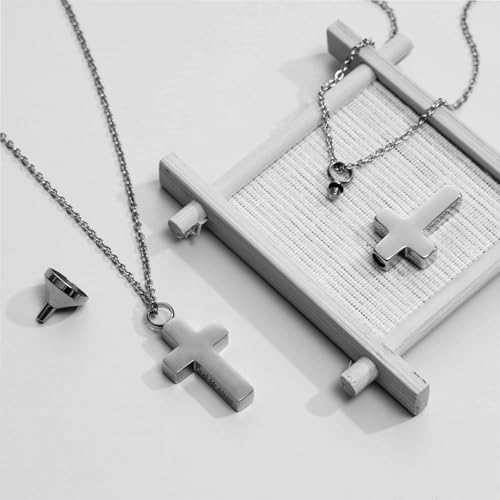 RIPFEVURN Cremation Jewelry Black Cross Urn Necklaces for Ashes for Women Men Human Ashes with Me Always Memorial Keepsake Pendant - color: 3pcs-Silver