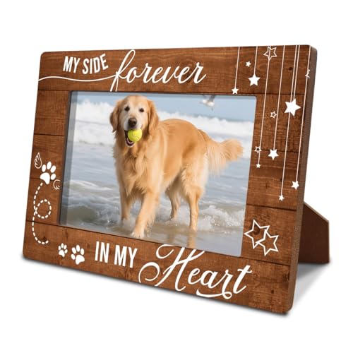 Pet Dog Cat Memorial Photo Frame, Once By My Side Forever in My Heart, Pet Memorial Gifts for Loss of Dog, Wooden Photo Frame for Wall Tabletop Display 7.9 * 5.7inches - color: Style 13