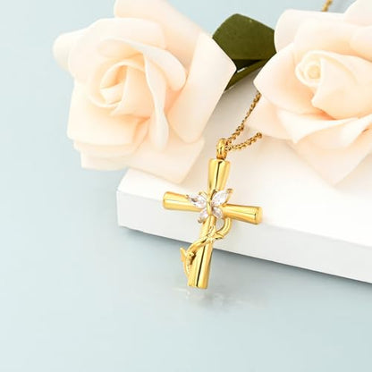 shajwo Butterfly Cross Urn Necklaces for Ashes for Women Men - color: Gold-White