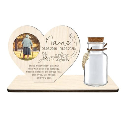 Personalized Loss of Loved One Photo Frame Memorial，Custom lock of Hair Keepsake Jar,Remembrance Bereavement Sympathy Gift for Lost Mom, Dad， Friends, Sisters, Grandparents (heart) - style: heart