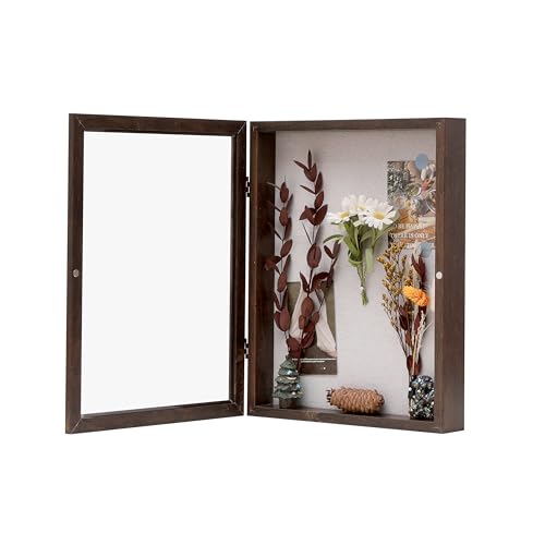 11x14 Shadow Box Frame with Linen Back, Wood Glass Display Case for Medals, Photos, Memorabilia, Awards - Pins Included- Walnut - color: Walnut, size: 11x14