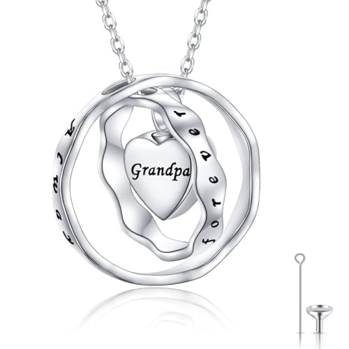 Ladytree 925 Sterling Silver Cremation Urn Necklace for Ashes - style: Circle-Grandpa
