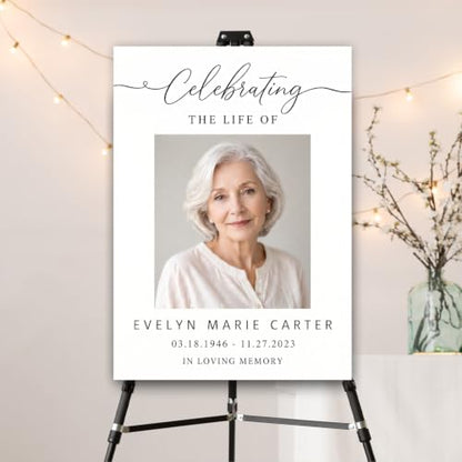 Custom Celebration of Life Welcome Sign with Photo for Memorial Funeral #27 - color: Sign 32
