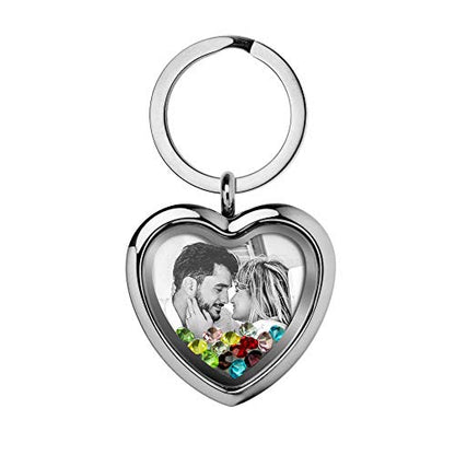 Custom Photo Text Engraved Heart Floating Living Locket Crystal Pendant Keychain - color: Rainbow - 1 Photo Engraving