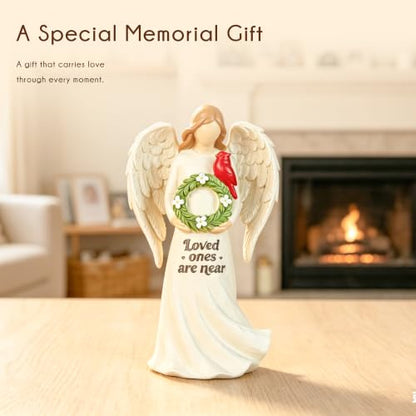 Cardinal Gifts for Women, Resin Angel Holding Wreath with Cardinal Figurine, Memorial Sympathy Gifts for Loss of Loved One, Indoor Home Shelf Mantel Decor - style: Angel Holding Wreath with Cardinal