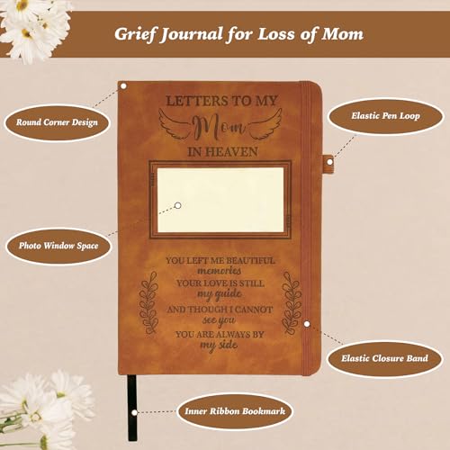Mom Grieving Gift, Sympathy Condolence Remembrance Memorial Gifts | Letters To My Mom In Heaven Faux Leather Journal with Window Cover 200 Pages A5 Lined for Family Friend Who Loss of Mother - style: Mom
