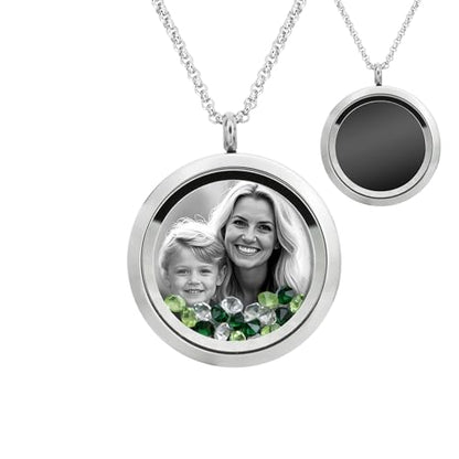 Laser Engraved Personalized Photo & Text Message Floating Locket Crystals Necklace Pendant Handmade Love Note Anniversary Wedding Birthday Gift - style: Green - Photo Engraving