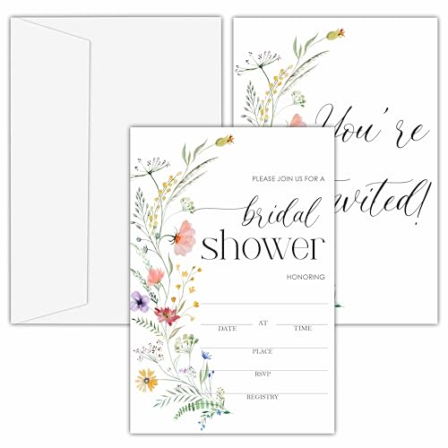 Bridal Shower Invitations, 25 Colorful Wildflowers Invites with Envelopes for Bridal Shower Reception Engagement Party, Floral Wedding Cards - B05 - style: Wildflower 2