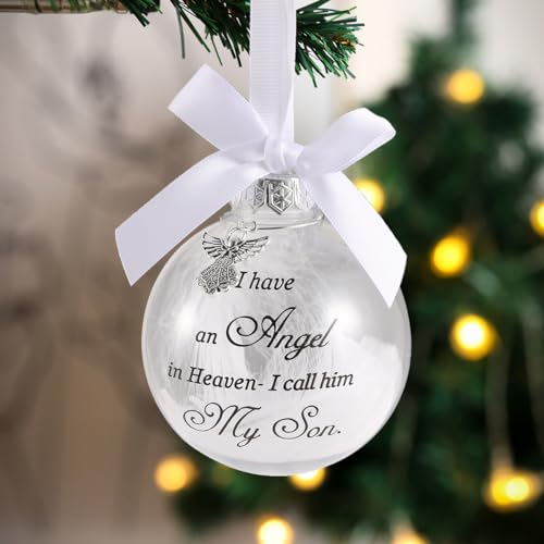 Memorial Ornaments Christmas Clear Feather Ball 8cm/3.15'' Bereavement Sympathy Gift for Loss of Loved One I Have an Angel in Heaven (Son) - color: Son, size: ball