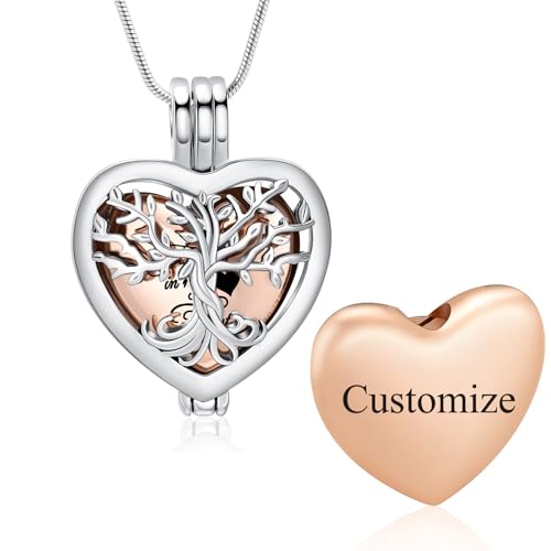Cremation Jewelry Tree of Life Heart Urn Necklace for Human Ashes for Women Men Always in My Heart Memorial Ashes Keepsake Pendant - color: Customize