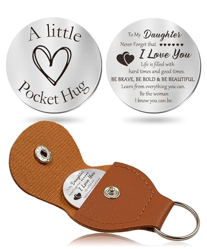 OUMILAN Pocket Hug Token Inspirational Keychain for Men Women | Double Sided Engraved Message Keychain ,Great Little Gifts - color: Gift for Daughter