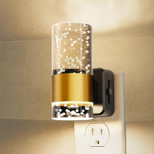 L LOHAS LED Night Lights Plug into wall, Soft Warm Night Light | Adjustable Brightness, Plug in Night Light, Auto Light Sensor, Wall Sconce-Style Design Nitelight, Bathroom, Hallway, 1 Pack - color: Gold Ring-3000K, size: 1 Pack