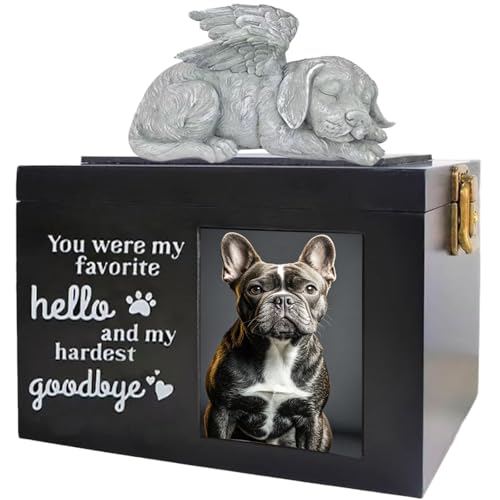 Dog Urn with Picture, Wooden Pet ERN for Dog Ashes Cremation Casket Box