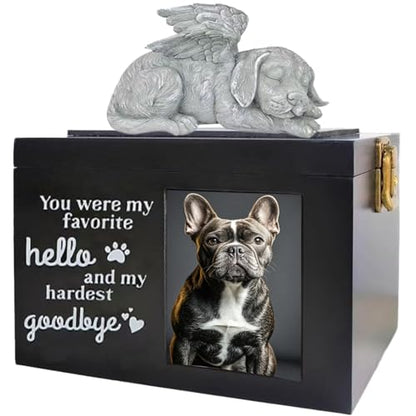 Dog Urn with Picture, Wooden Pet ERN for Dog Ashes Cremation Casket Box