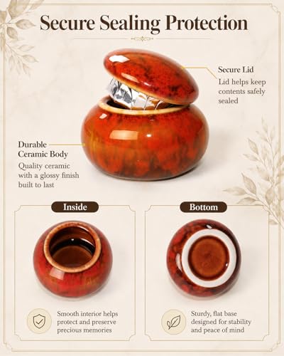 CHONOVO Small Ceramic Keepsake Urn, 1.6'' with Velvet Bag and Box - color: Red
