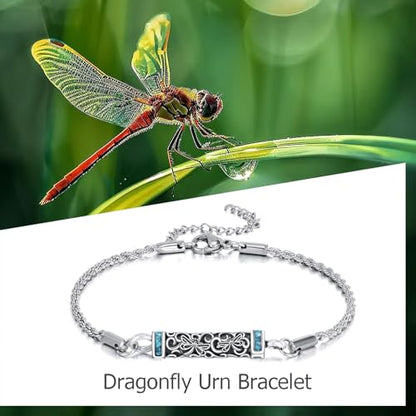 Urn Bracelet For Ashes 925 Sterling Silver Abalone Shell Cremation Keepsake Pendant Locket Bracelet For Women Men - style: Dragonfly
