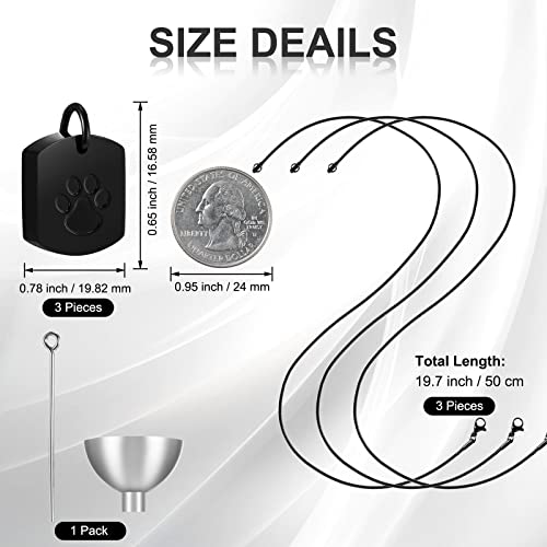 Yinkin 3 Pcs Pet Cremation Jewelry Urn Memorial Ashes Necklace for Women Men Animal Lover Keepsake Pendant Titanium Steel Pet Paw Print Necklace for Cat Dog Puppy Funeral with Filling Kit