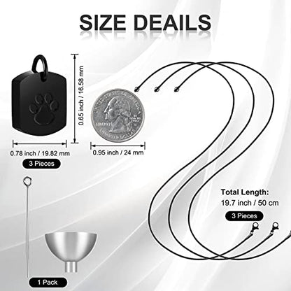 Yinkin 3 Pcs Pet Cremation Jewelry Urn Memorial Ashes Necklace for Women Men Animal Lover Keepsake Pendant Titanium Steel Pet Paw Print Necklace for Cat Dog Puppy Funeral with Filling Kit