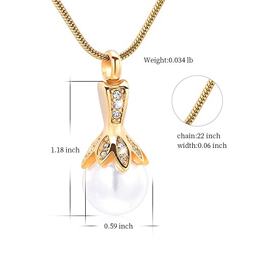 Memorial Jewelry Pearl Urn Necklace - Cremation Ashes Holder Keepsake for Women - color: Gold