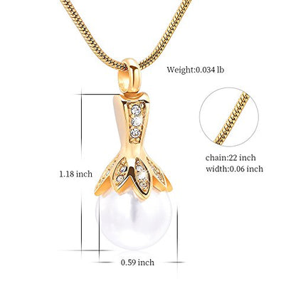 Memorial Jewelry Pearl Urn Necklace - Cremation Ashes Holder Keepsake for Women - color: Gold