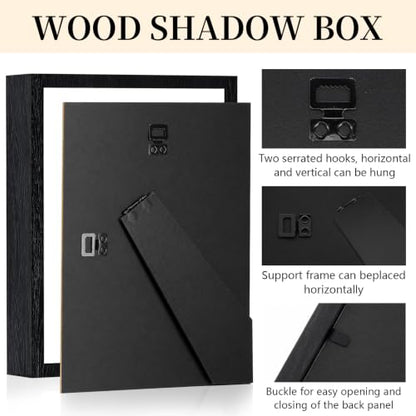 Shadow Box Frame 8"x 10" - 4 Pack Wood Deep Shadowbox with Glass - size: 8x10-4pcs-black
