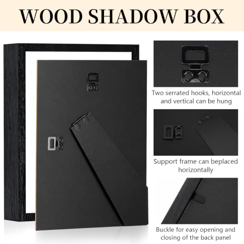 Shadow Box Frame 8"x 10" - 4 Pack Wood Deep Shadowbox with Glass - size: 8x10-4pcs-black